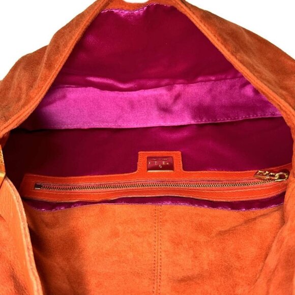 Authentic FENDI Mamma Baguette Orange Suede Gold Glitter Flap Shoulder Bag Purse - Picture 3 of 8